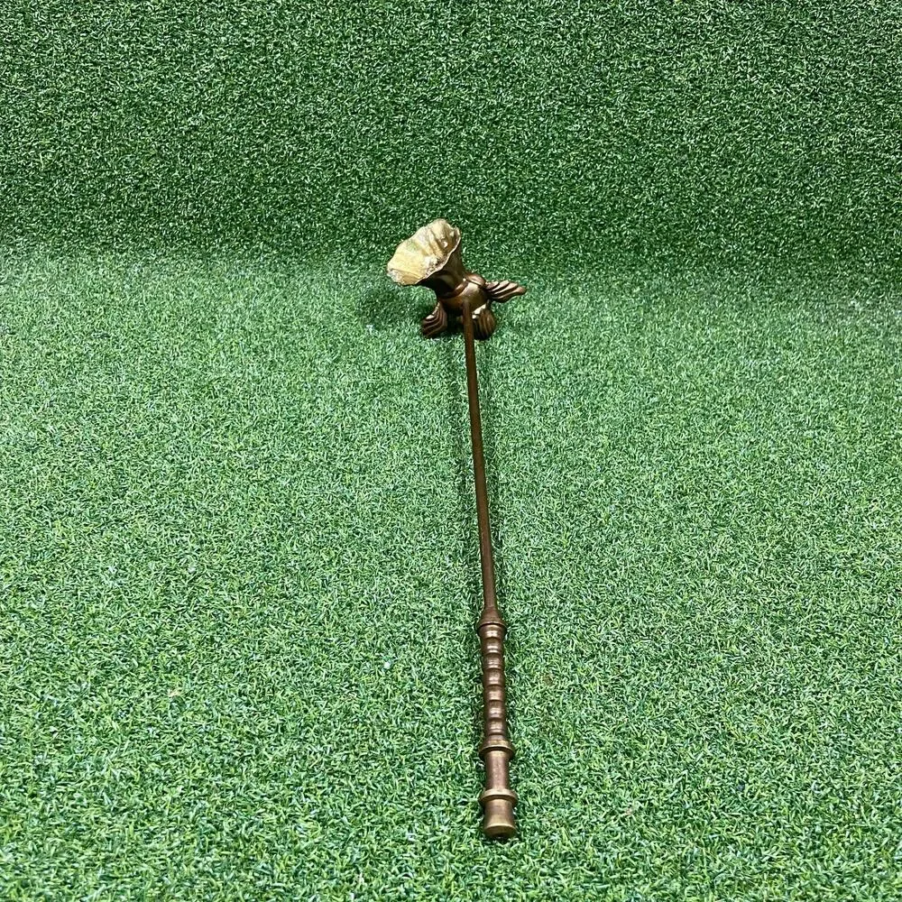 Vintage Solid Brass Angel Taper Candle Holder w/ Long Handle Cherub Harp
